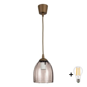 Brilagi - Lustre LED suspenso por cabo RETRO GLASS 1xE27/60W/230V ø 17 cm castanho/bege fumado