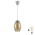 Brilagi - Lustre LED suspenso por cabo RETRO GLASS 1xE27/60W/230V Ø 17 cm prata/bege fumê