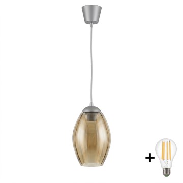 Brilagi - Lustre LED suspenso por cabo RETRO GLASS 1xE27/60W/230V Ø 17 cm prata/bege fumê