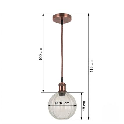 Brilagi - Lustre LED suspenso por cabo RETRO GLASS 1xE27/60W/230V Ø 18 cm cobre/transparente