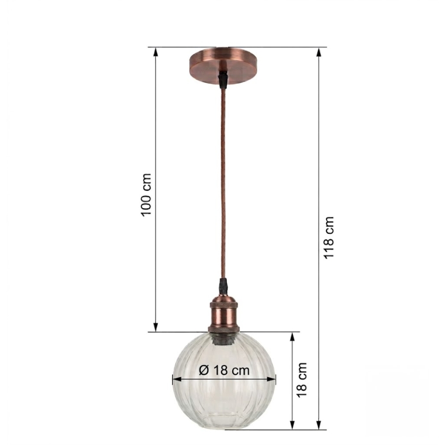 Brilagi - Lustre LED suspenso por cabo RETRO GLASS 1xE27/60W/230V Ø 18 cm cobre/transparente