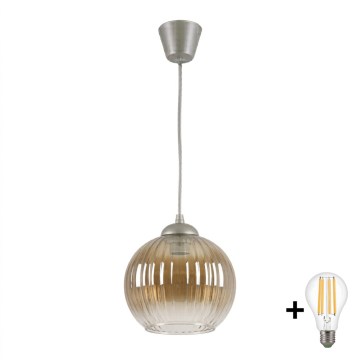 Brilagi - Lustre LED suspenso por cabo RETRO GLASS 1xE27/60W/230V Ø 18 cm prateado/fumê castanho