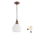 BRILAGI - Lustre LED suspenso por cabo RETRO GLASS 1xE27/60W/230V Ø 20 cm cobre/branco