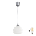 Brilagi - Lustre LED suspenso por cabo RETRO GLASS 1xE27/60W/230V Ø 20 cm prateado/branco