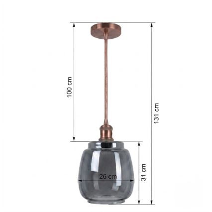 Brilagi - Lustre LED suspenso por cabo RETRO GLASS 1xE27/60W/230V, diâmetro 26 cm, branco/cinzento fumado