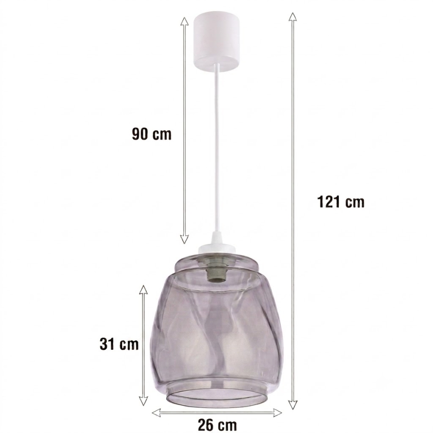 Brilagi - Lustre LED suspenso por cabo RETRO GLASS 1xE27/60W/230V, diâmetro 26 cm, branco/cinzento fumado