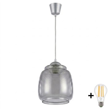 Brilagi - Lustre LED suspenso por cabo RETRO GLASS 1xE27/60W/230V Ø 26 cm prateado/cinzento fumado