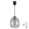 Brilagi - Lustre LED suspenso por cabo RETRO GLASS 1xE27/60W/230V Ø 26 cm preto/fumê