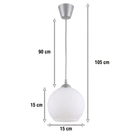 Brilagi - Lustre LED suspenso por cabo RETRO GLASS 1xE27/60W/230V Ø15 cm prateado/branco