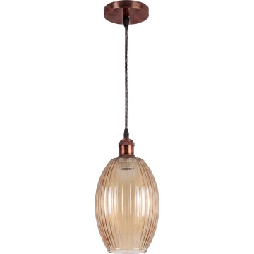 Brilagi - Lustre LED suspenso por cabo RETRO GLASS 1xE27/60W/230V Ø17 cm cobre/bege fumado