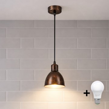 Brilagi - Lustre LED suspenso por cabo RIDDY 1xE27/60W/230V cobre/pátina