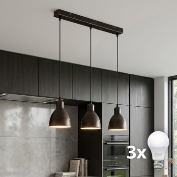 Brilagi - Lustre LED suspenso por cabo RIDDY 3xE27/60W/230V cobre/pátina