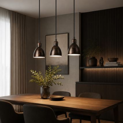 Brilagi - Lustre LED suspenso por cabo RIDDY 3xE27/60W/230V cobre/pátina
