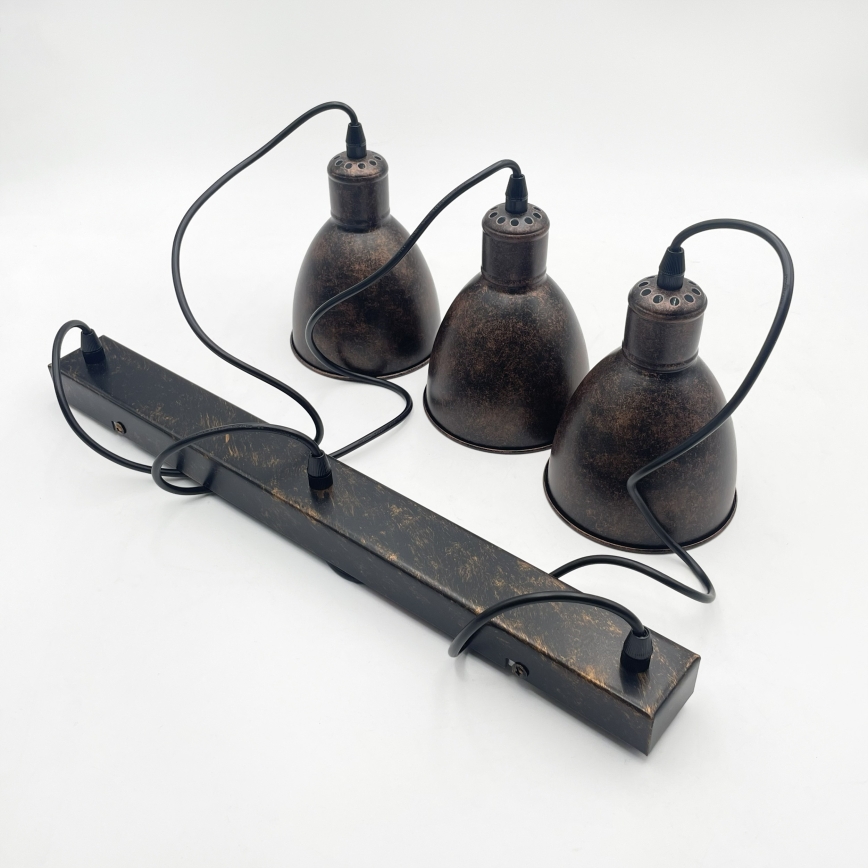 Brilagi - Lustre LED suspenso por cabo RIDDY 3xE27/60W/230V cobre/pátina