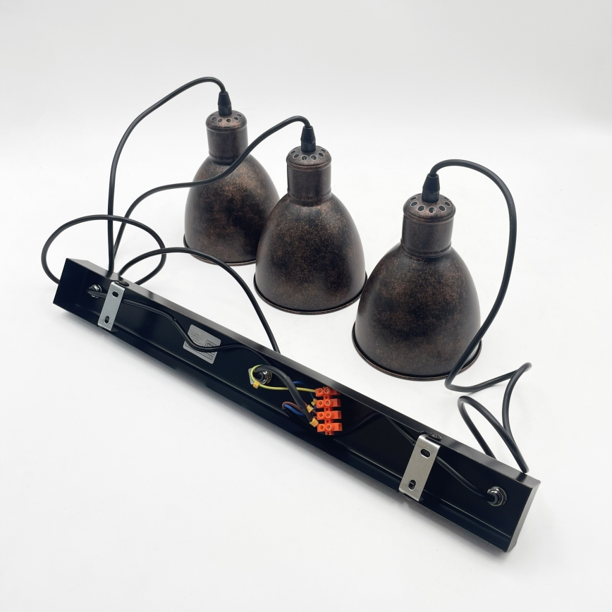 Brilagi - Lustre LED suspenso por cabo RIDDY 3xE27/60W/230V cobre/pátina