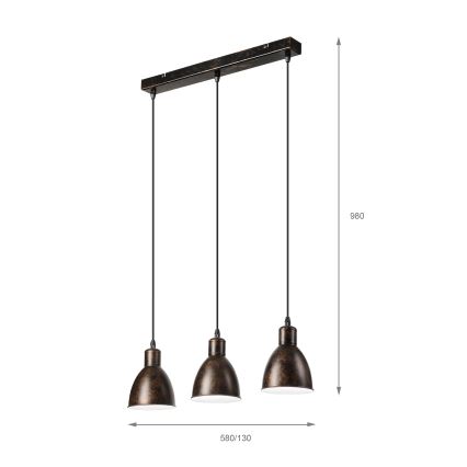 Brilagi - Lustre LED suspenso por cabo RIDDY 3xE27/60W/230V cobre/pátina