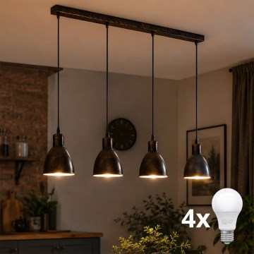 Brilagi - Lustre LED suspenso por cabo RIDDY 4xE27/60W/230V cobre/pátina