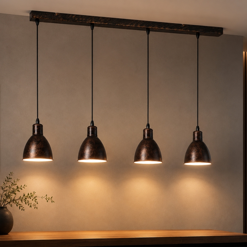 Brilagi - Lustre LED suspenso por cabo RIDDY 4xE27/60W/230V cobre/pátina