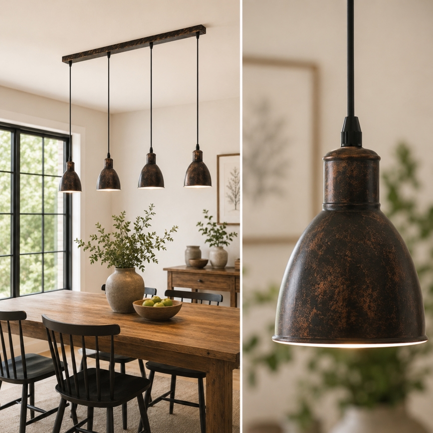 Brilagi - Lustre LED suspenso por cabo RIDDY 4xE27/60W/230V cobre/pátina