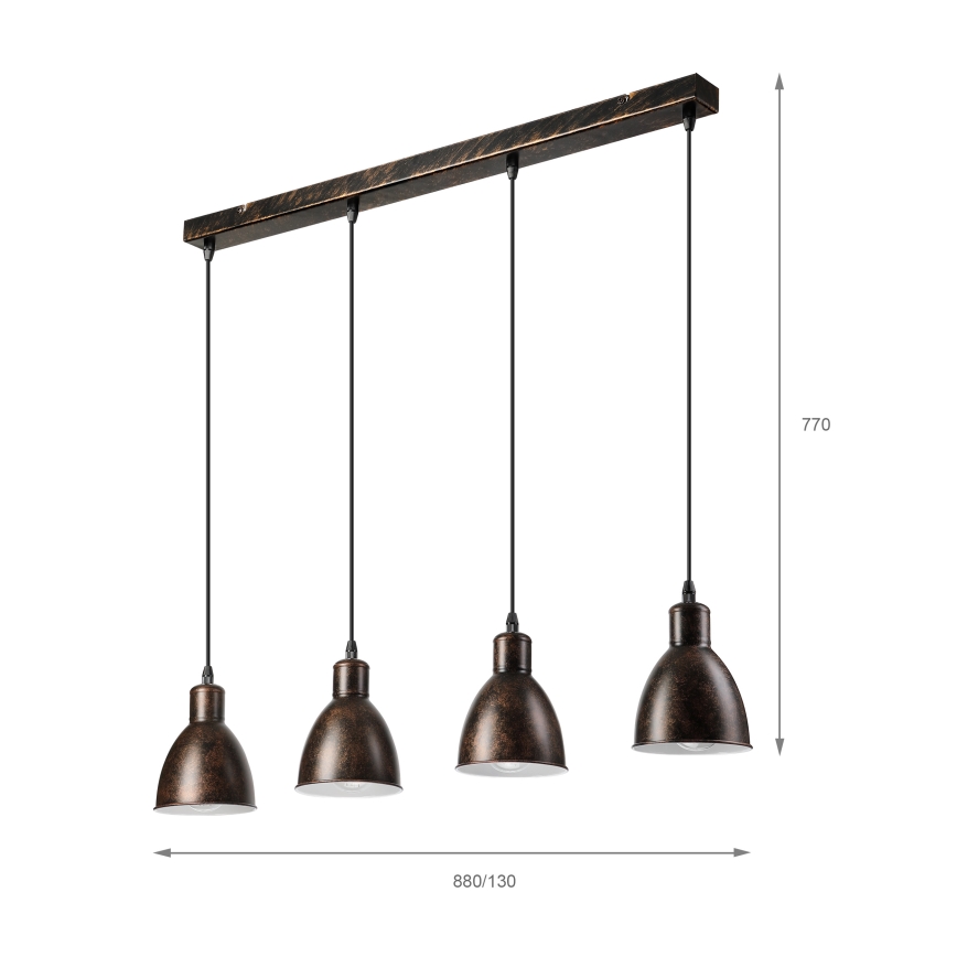 Brilagi - Lustre LED suspenso por cabo RIDDY 4xE27/60W/230V cobre/pátina