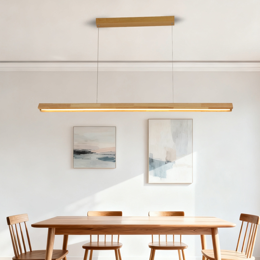 Brilagi - Lustre LED suspenso por cabo UMEA WOOD, LED, 30 W, 230 V, 120 cm, madeira de seringueira