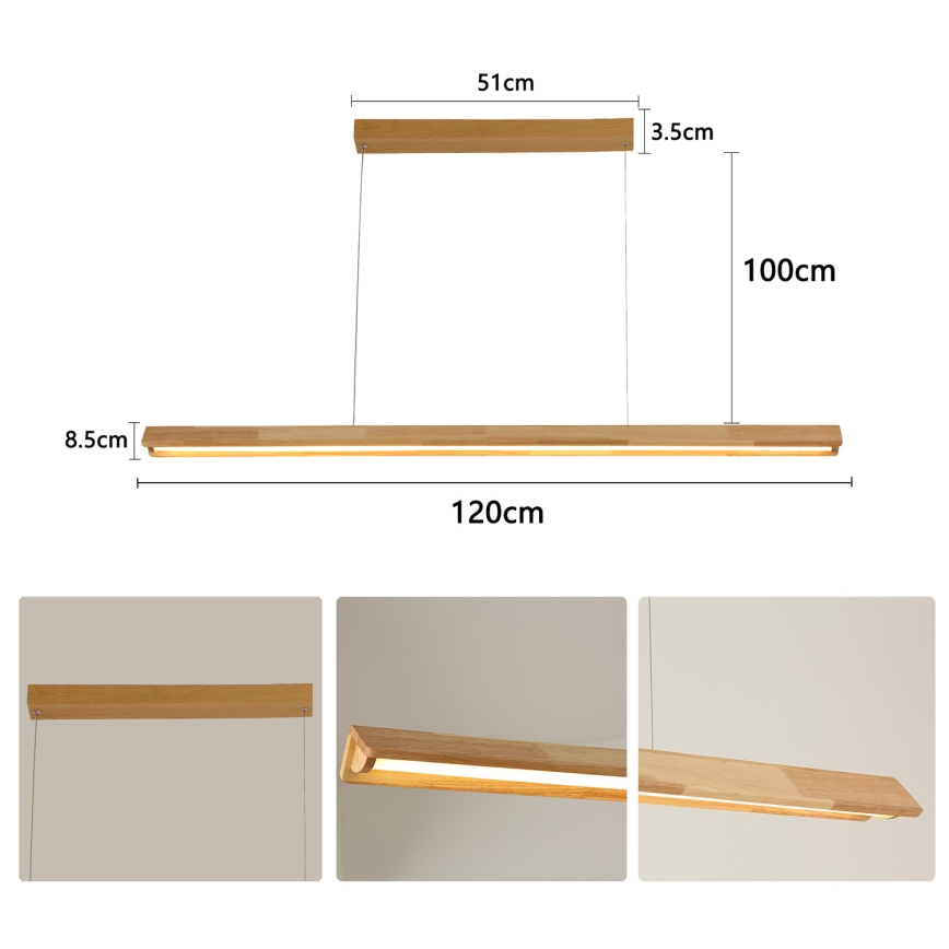Brilagi - Lustre LED suspenso por cabo UMEA WOOD LED/30W/230V 120 cm, madeira