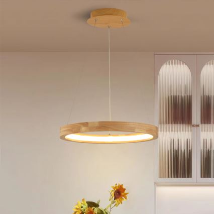 Brilagi - Lustre LED suspenso por cabo UMEA WOOD LED/30W/230V, diâmetro 40 cm, acabamento em madeira