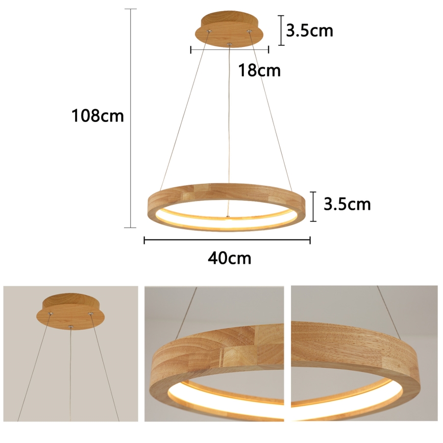 Brilagi - Lustre LED suspenso por cabo UMEA WOOD LED/30W/230V, diâmetro 40 cm, acabamento em madeira