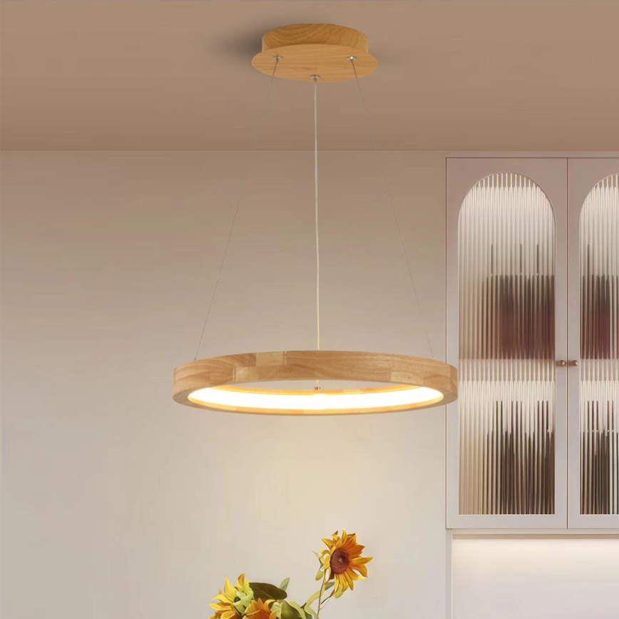 Brilagi - Lustre LED suspenso por cabo UMEA WOOD LED/30W/230V Ø 40 cm madeira de seringueira