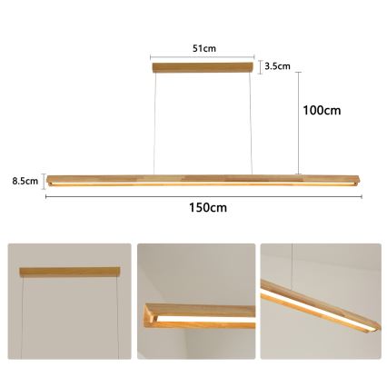 Brilagi - Lustre LED suspenso por cabo UMEA WOOD LED/40W/230V 150 cm em madeira