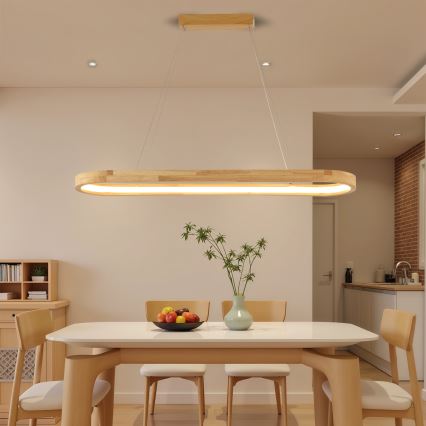 Brilagi - Lustre LED suspenso por cabo UMEA WOOD LED/40W/230V 90x22 cm madeira de seringueira