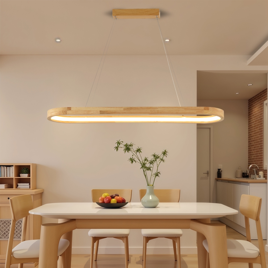 Brilagi - Lustre LED suspenso por cabo UMEA WOOD LED/40W/230V 90x22 cm madeira de seringueira