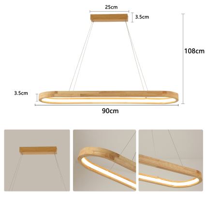 Brilagi - Lustre LED suspenso por cabo UMEA WOOD LED/40W/230V 90x22 cm madeira de seringueira