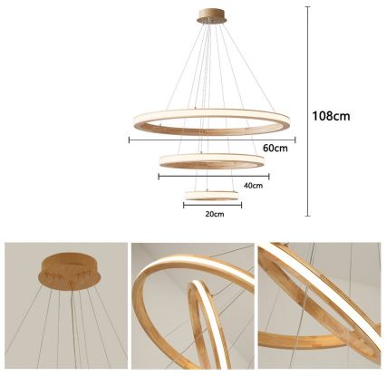 Brilagi - Lustre LED suspenso por cabo UMEA WOOD LED/45W/230V Ø 60 cm madeira