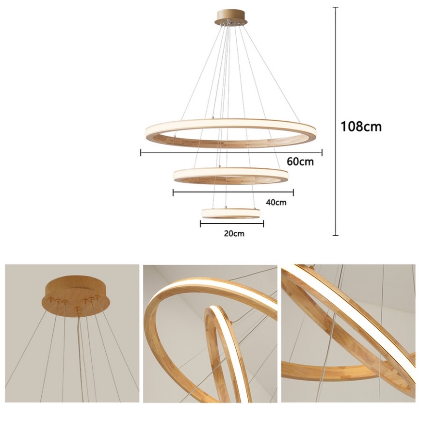 Brilagi - Lustre LED suspenso por cabo UMEA WOOD LED/45W/230V Ø 60 cm madeira