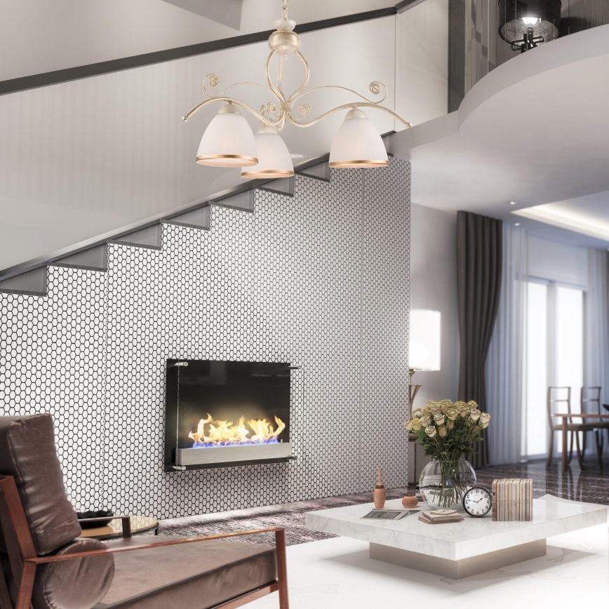 Brilagi - Lustre LED suspenso por corrente ANTICO 3xE27/60W/230V 3000K pátina branca