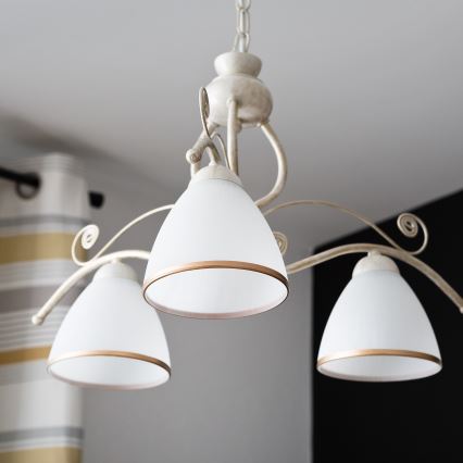 Brilagi - Lustre LED suspenso por corrente ANTICO 3xE27/60W/230V 3000K pátina branca