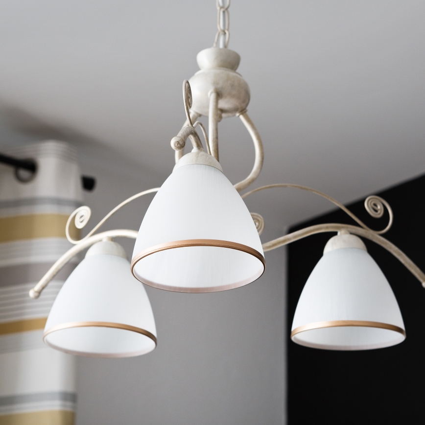 Brilagi - Lustre LED suspenso por corrente ANTICO 3xE27/60W/230V 3000K pátina branca
