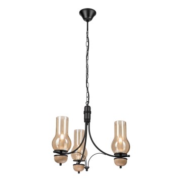 Brilagi - Lustre LED suspenso por corrente COTTAGE 3xE14/40W/230V carvalho/preto/bege fumado