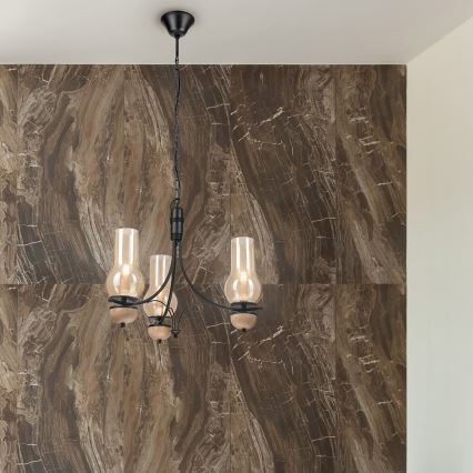 Brilagi - Lustre LED suspenso por corrente COTTAGE 3xE14/40W/230V carvalho/preto/bege fumado