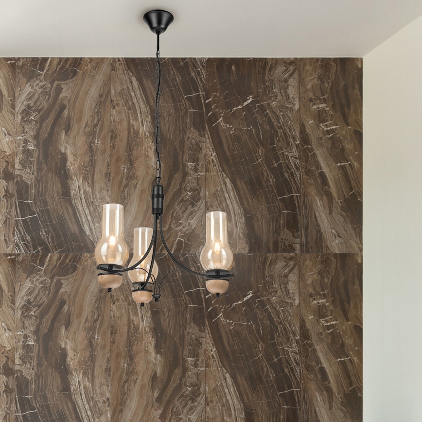 Brilagi - Lustre LED suspenso por corrente COTTAGE 3xE14/40W/230V carvalho/preto/bege fumado