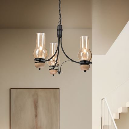 Brilagi - Lustre LED suspenso por corrente COTTAGE 3xE14/40W/230V carvalho/preto/bege fumado