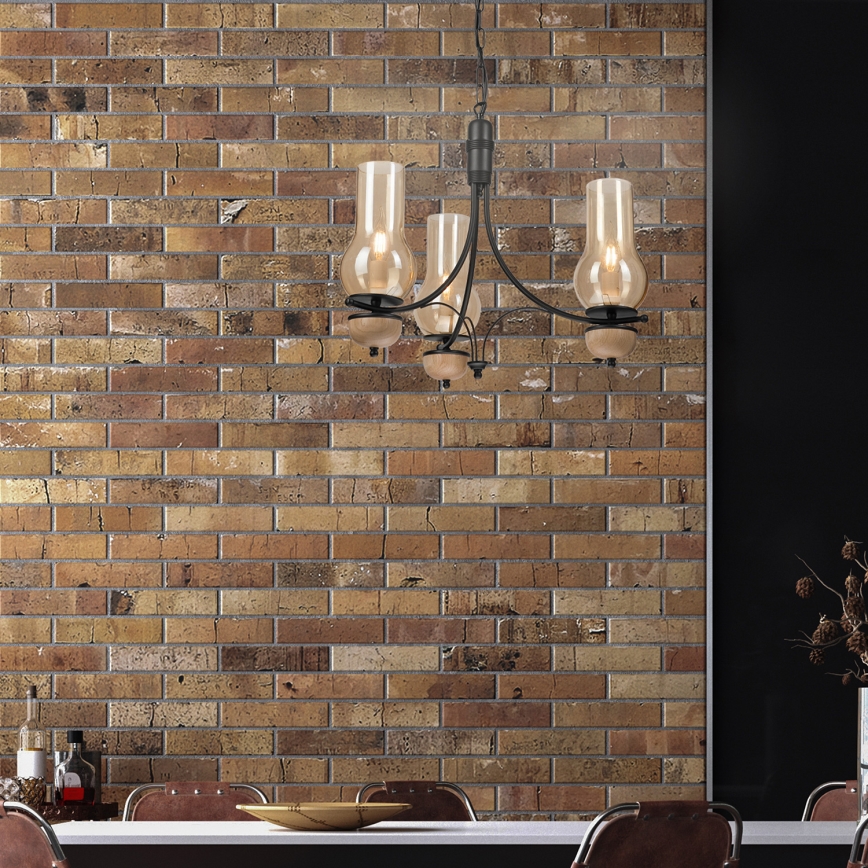 Brilagi - Lustre LED suspenso por corrente COTTAGE 3xE14/40W/230V carvalho/preto/bege fumado