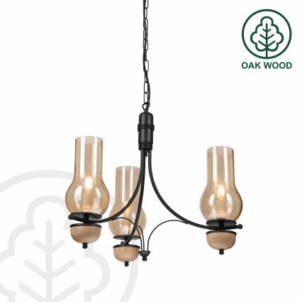 Brilagi - Lustre LED suspenso por corrente COTTAGE 3xE14/40W/230V carvalho/preto/bege fumado