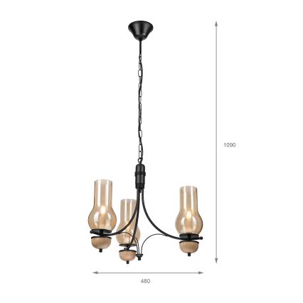 Brilagi - Lustre LED suspenso por corrente COTTAGE 3xE14/40W/230V carvalho/preto/bege fumado