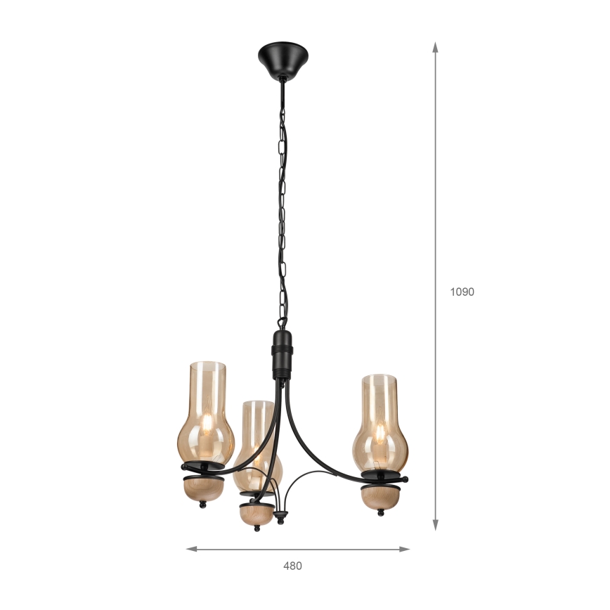 Brilagi - Lustre LED suspenso por corrente COTTAGE 3xE14/40W/230V carvalho/preto/bege fumado