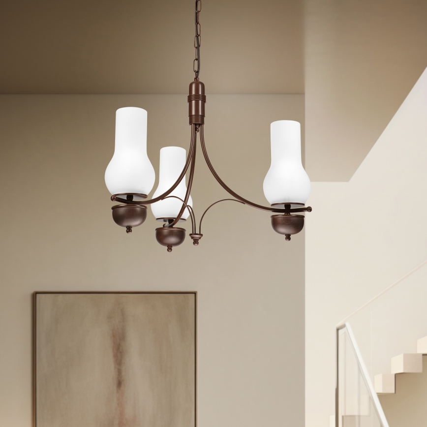 Brilagi - Lustre LED suspenso por corrente COTTAGE 3xE14/40W/230V faia/castanho/branco