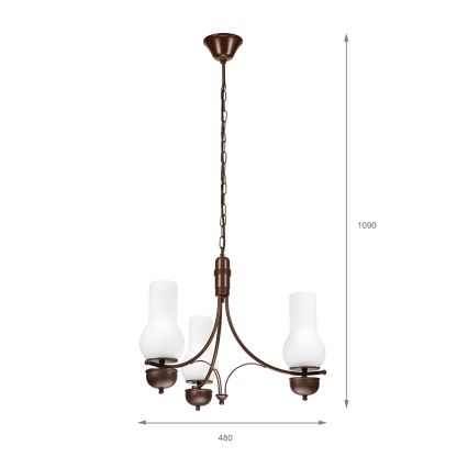 Brilagi - Lustre LED suspenso por corrente COTTAGE 3xE14/40W/230V faia/castanho/branco