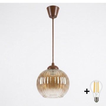 Brilagi - Lustre LED suspenso RETRO GLASS 1xE27/60W/230V Ø 18 cm castanho/castanho fumado