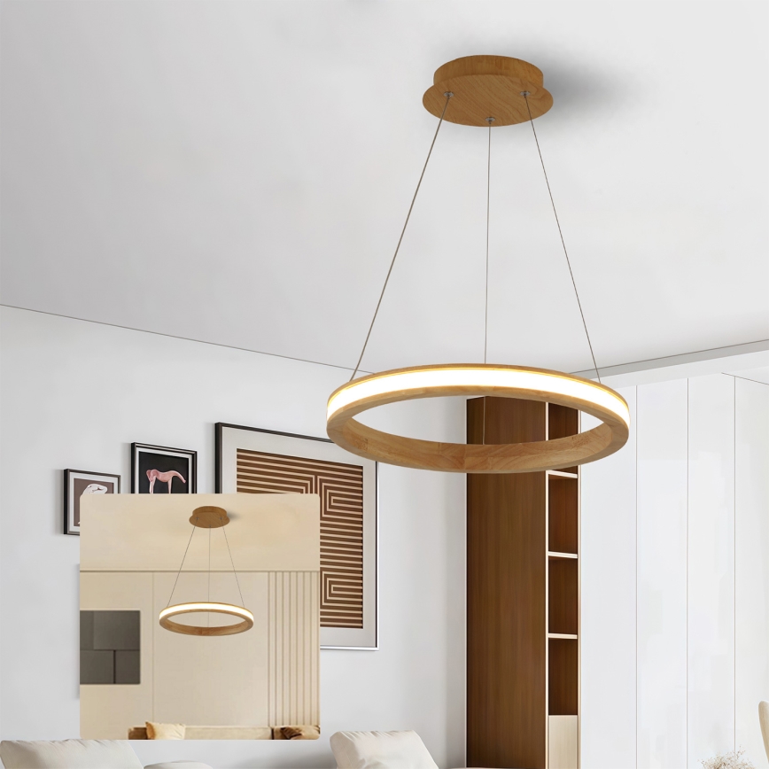 Brilagi - Lustre LED UMEA WOOD suspenso por cabo LED/30W/230V, diâmetro 40 cm, em madeira de seringueira